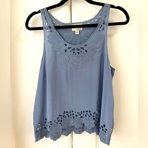 Greylin 100% Silk Blue Embroidered Top, Size M
